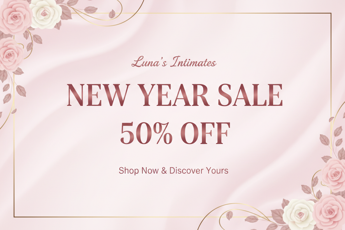 light pink slide show banner for lunas intimates a brand for womens intimates and add clearly for new year sale 50% off 