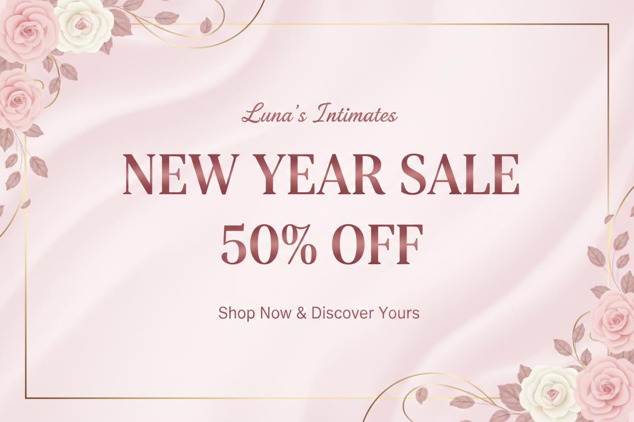 light pink slide show banner for lunas intimates a brand for womens intimates and add clearly for new year sale 50% off 